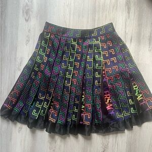 Versace Black Multicolor Logo Pleated Skirt